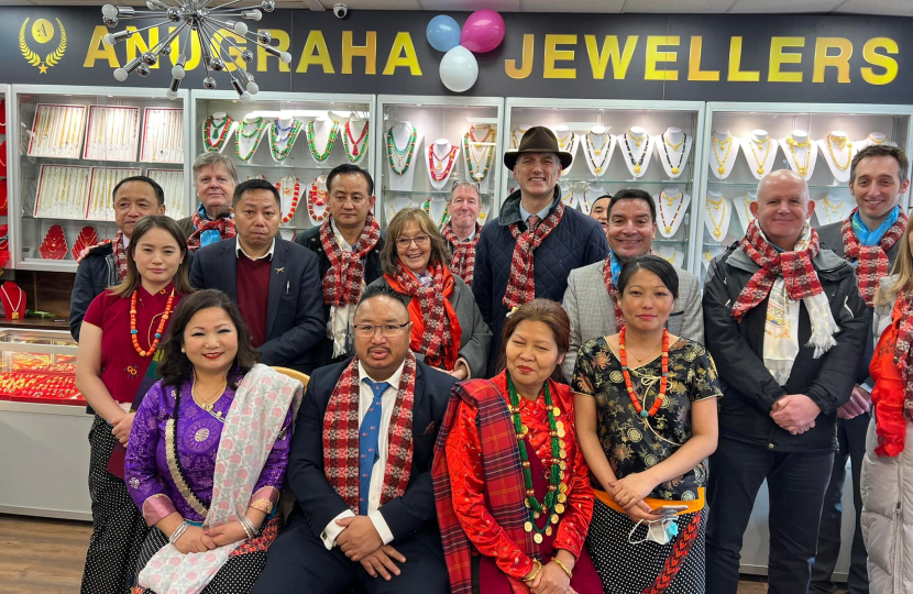 Leo at the re-opening of Anugraha Jewellers in Aldershot, January 2022.