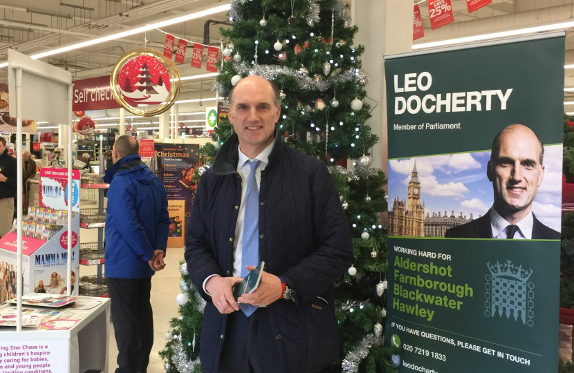 Leo during one of his regular supermarket surgeries in Sainsbury's, Farnborough.