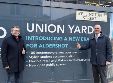 Leo with Council Leader Cllr Gareth Lyon at Union Yard