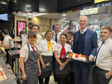 Leo with McDonald's staff