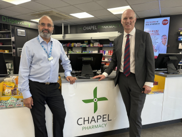 Leo with Mak at Chapel Lane Pharmacy